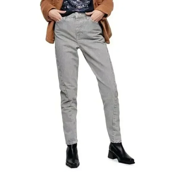 TOPSHOP Idol Mom jeans with twisted seams in light grey size W26 L30 - Picture 9 of 9